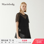 marisfrolg玛丝菲尔夏季黑色时尚，镂空两件套蕾丝衫上衣