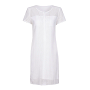 名师路白色纯棉蕾丝，连衣裙女夏短袖，镂空气质中裙