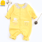 黄色小鸭婴儿连体衣春夏女宝宝甜美可爱长袖外出服0-1岁童装哈衣