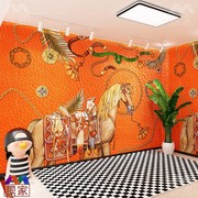 橙色经典现代客厅墙纸，欧式个性直播间壁纸，奢华服装理发店壁画