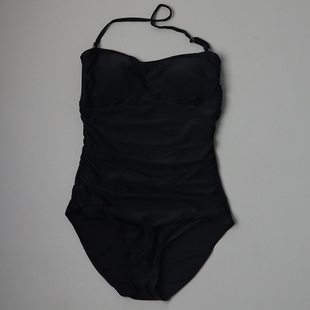 8818外贸泳衣时尚百褶抹胸款黑色显瘦成人连身游泳衣女士连体泳装