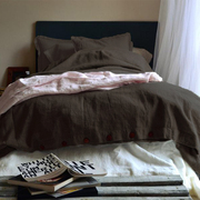 纯亚麻床单被套两件套亲肤透气日式D简约素色水洗被罩双人床上用