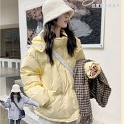 黄色连帽短款羽绒服女2023冬季小个子白鸭绒洋气宽松加厚外套