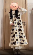 韩版可爱减龄猫咪提花针织背心，裙秋冬小众温柔氛围，宽松显瘦毛衣裙