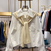 纯棉针织披肩两件套衬衫女装，春秋季洋气，时尚时髦宽松小衫上衣