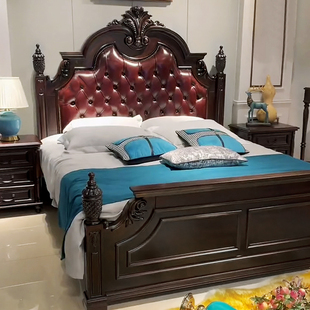 美式实木床主卧1.8米双人真皮床，都是软包婚床别墅高端轻奢主人床