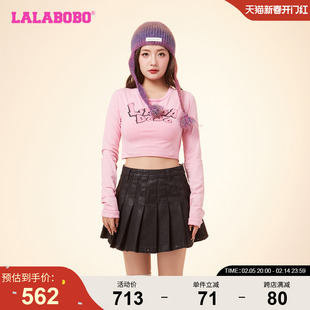 LALABOBO24春新打底衫纯色可爱短款圆领字母长袖T恤女LBDA-WSDT11