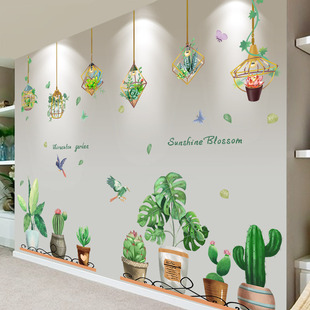 大自然贴纸风景画卧室客厅，背景墙贴画绿色墙面，植物装饰墙壁纸自粘