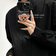 韩国ins耳机小熊支架黑色手机壳适用iPhone15promax苹果13/1415pro/12软壳情侣