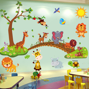 男孩女孩儿童房间装饰卡通墙贴画幼儿园墙面宝宝认识动物贴纸自粘