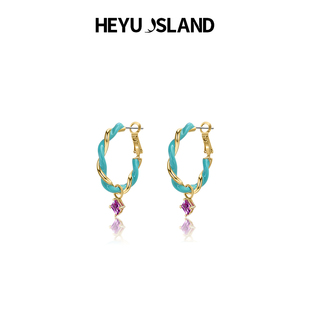 heyuisland黑鱼岛绳契套结系列，个性轻奢小众，绿色玫红钻耳环女