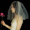 新娘头纱韩式双层素纱遮面短款写真旅拍面纱简约蓬蓬婚礼婚纱头饰