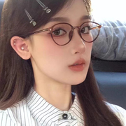 韩国超轻素颜平光镜女冷茶色，圆框小脸学生，近视眼睛配度数眼镜框男