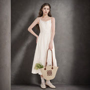白色吊带连衣裙女2024早春法式小清新优雅气质收腰小白裙子