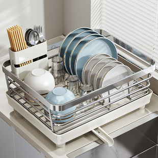 帅仕304不锈钢碗碟收纳架厨房置物架单层沥水篮碗架放碗盘沥水架