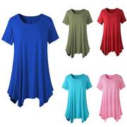 ebay欧美跨大码女装，中长款短袖t恤宽松圆领纯色打底衫