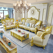 欧式真皮沙发客厅，组合品质奢华实木雕花，美式大小户型高档别墅家具