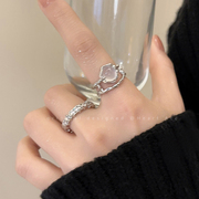 轻奢月光石戒指女小众设计开口两件套指环高级感可调节精致食指戒