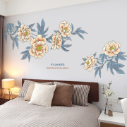 温馨客厅卧室床头，复古装饰品贴花墙贴纸大型沙发，背景自粘花卉贴画