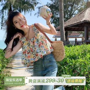 曾小咸辣妹吊带背心女夏季外穿薄款韩系海边度假风碎花无袖上衣潮