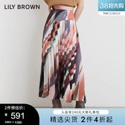 lilybrown秋冬款设计感印花百褶裙拉链半身裙lwfs224184