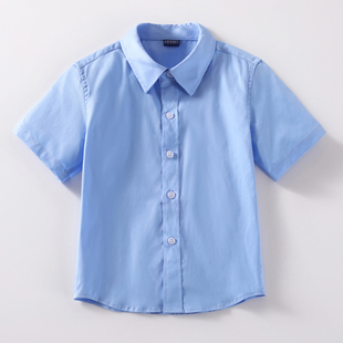 男童蓝色衬衣短袖夏薄款纯棉儿童，女童半袖上衣，寸衣小学生衬衫校服