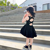 女童露背连衣裙夏韩版时尚黑色，背心公主裙子5三岁4宝宝洋气吊带裙