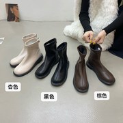 韩版小短靴女2022春秋单靴子女短靴平底圆头软皮瘦瘦靴马丁靴