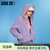 annasui经典安娜系列紫色仿羊羔，毛外套(毛，外套)连帽长袖拉链上衣女