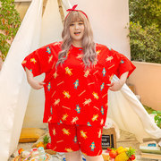 夏季韩版红色加肥加大短袖薄款女士睡衣韩版可爱胖mm200斤家居服