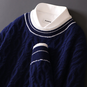 冬季山羊绒衫男士圆领撞色加厚针织毛衣商务休闲羊毛打底衫