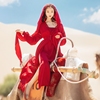 云南丽江民族风大红色连衣裙子，夏季草原沙漠旅游度假拍照长裙超仙
