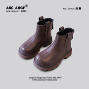 ABC ANGF2024春季儿童短靴韩版时尚简约百搭女童皮靴单靴
