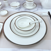 中式饭店酒店用品陶瓷碗，盘碟套装餐厅，摆台餐具四件套批發定制印字