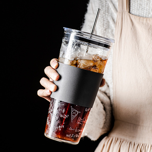 超大容量耐高温玻璃吸管杯，女生冰美式咖啡奶茶1000ml透明喝水杯子
