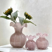 网红花边袋琉璃花瓶摆件客厅插花玻璃透明水培养轻奢家用