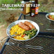 户外不锈钢餐具便携套装收纳包露营(包露营)野餐，野炊盘子碗碟装备炊具全套