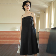 StudioFun高级设计感小众吊带连衣裙女夏宽松中长款黑色抹胸裙子
