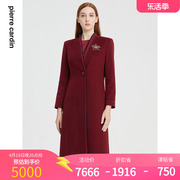 皮尔卡丹女装年冬季时尚红色修身羊绒大衣P1414C1983T0