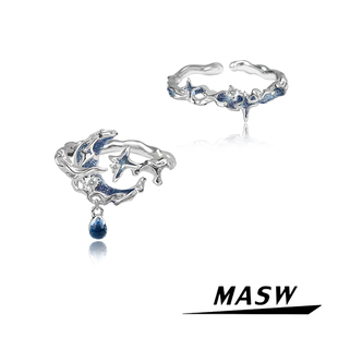 MASW麻秀原创设计星空系列冷淡风蓝色月亮食指戒小众高级感戒指潮