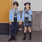 中小学生英伦风羊毛衫校服，套装213-916四件套外套，衬衫领带长裤蓝