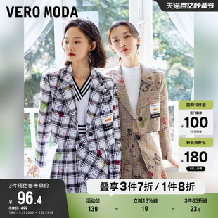 Vero Moda奥莱冬季千鸟格字母短款通勤西装短半身裙女