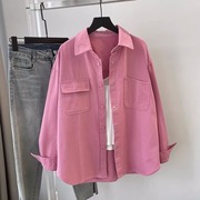粉色衬衫外套秋季女装加厚叠穿学院风糖果色减龄通勤休闲衬衣开衫
