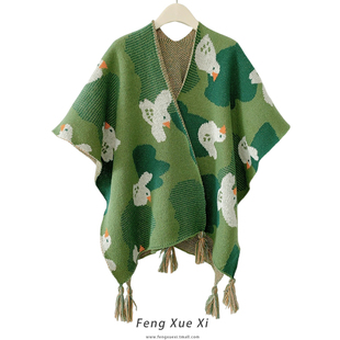 绿色白鸽外搭保暖大披肩波，西米亚仿羊绒，披风斗篷秋冬季围巾女洋气