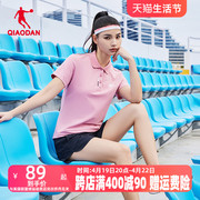 中国乔丹短袖t恤女2024夏季翻领polo衫，透气运动上衣体恤女士
