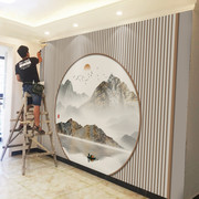 现代新中式山水电视机背景墙壁纸，影视墙布客厅，沙发壁画2022年