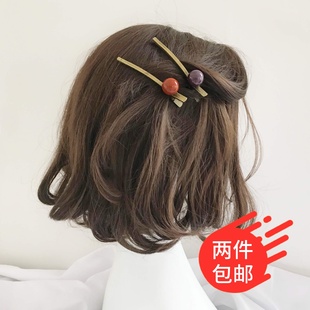 韩国 做旧复古圆球鸭嘴夹刘海发夹边夹后脑勺半丸子发卡发饰 头饰