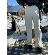 yangle_白色牛仔裤女2023冬季加绒直筒裤，宽松显瘦牛仔阔腿裤
