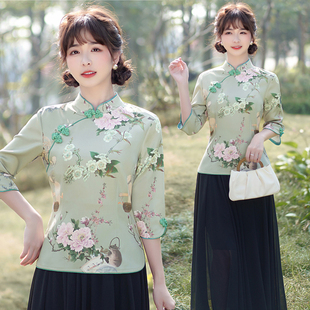 复古唐装中式女上衣中国风，大码女装旗袍改良两件套装裙时尚表演服