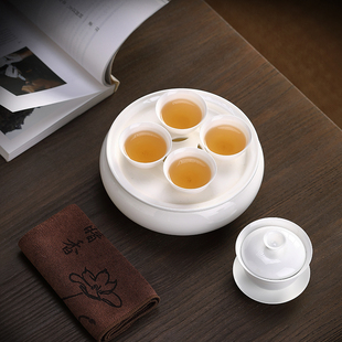 青花彤旅行茶具套装潮州功夫茶，骨瓷薄胎盖碗茶杯茶盘户外泡茶便携